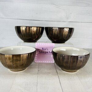 Gourmet Basics By Mikasa LEYNA Copper Fluted Rim White Cereal Soup Bowls Set 4